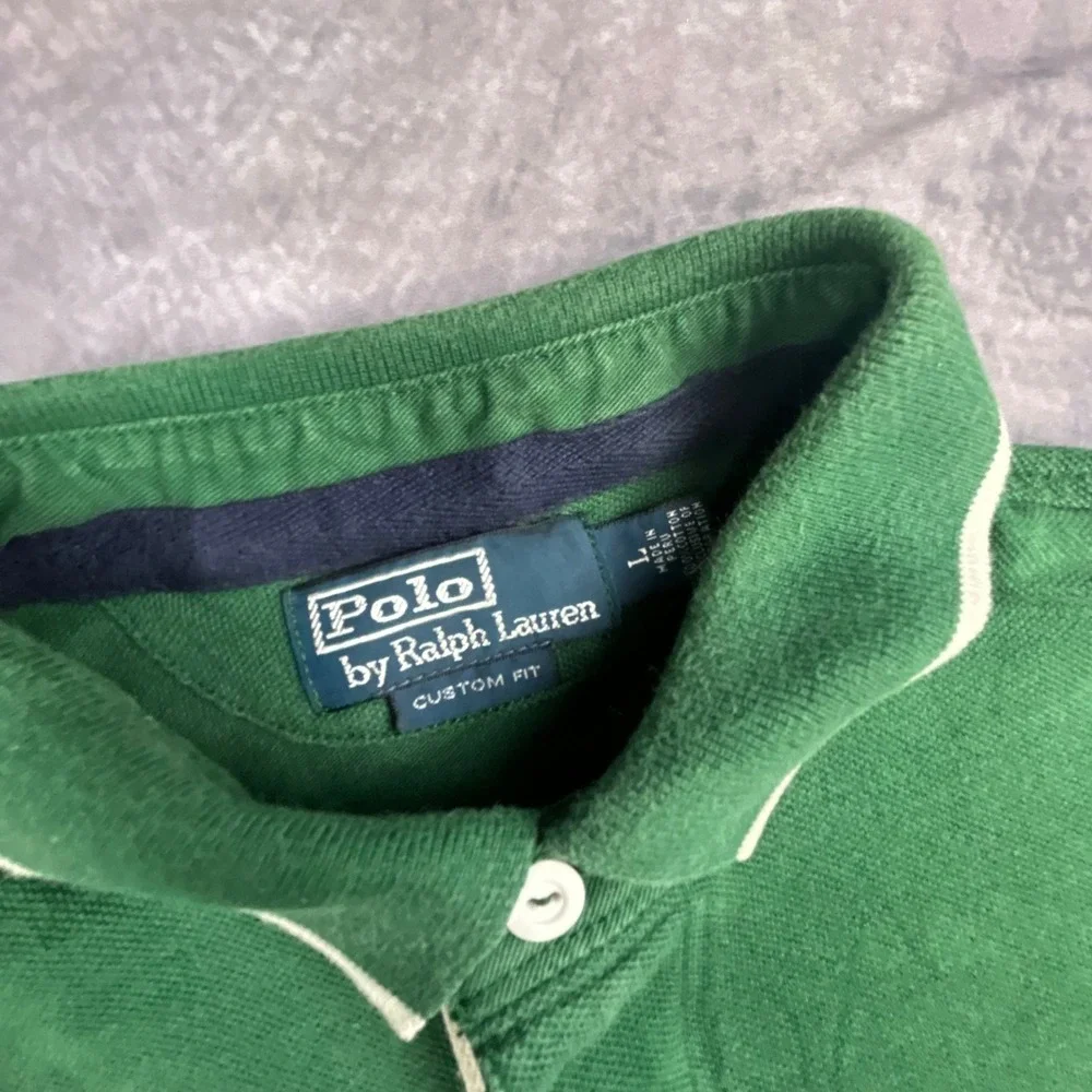 Polo Ralph Lauren Mens Large Green Custom Fit Short Sleeve Polo Shirt Y2K 0832